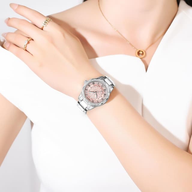 Detalle de NIBOSI Orologio da donna analogico al quarzo con quadrante diamantato e lunetta con dettagli luminosi