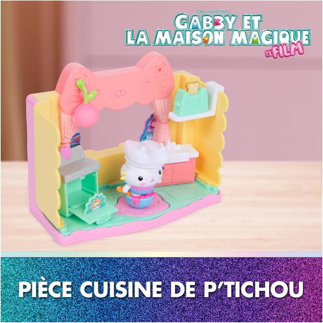 Detalle de Coffret Gabby et la Maison Magique Le Film – Cuisine avec P’tiChou (double espace de jeu, 1 figurine et 7 accessoires)