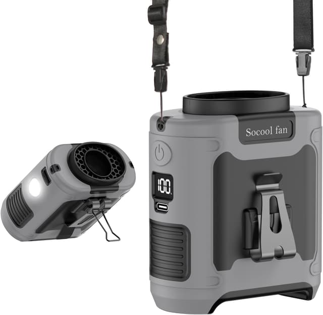 Detalle de SoCool 10000mAh Portable Waist Fan (Clip-On, Hands-Free) with 5 Speeds & Flashlight, Rechargeable Gray