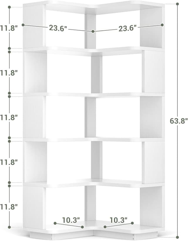 Detalle de Armocity Corner Book Shelf (6-Shelf L-Shaped Corner Bookshelf) in White