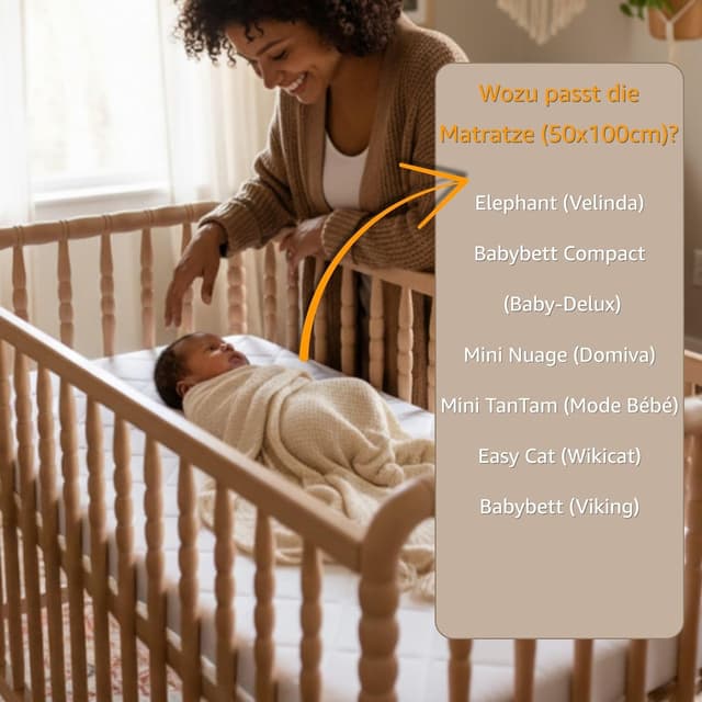 Detalle de Stubenwagen Baby Matratzen für Kinderwagen 50x100 cm – Oeko‑Tex Matraze mit waschbarem Bezug (Basic/Premium)