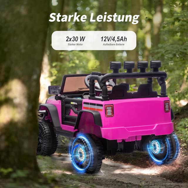 Detalle de Hikiddo 12V Kinder-Elektroauto mit Fernbedienung (rosa) für Kinder ab 3 Jahren