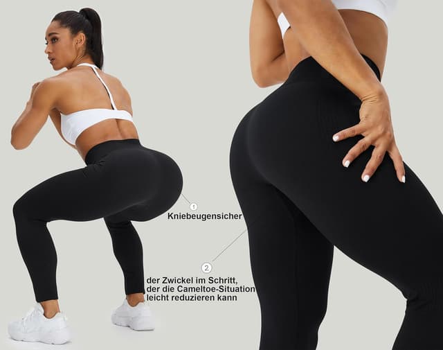 Detalle de corcoar Sport Leggings Damen mit hoher Taille (seamless, blickdicht) für Gym, Yoga & Alltag