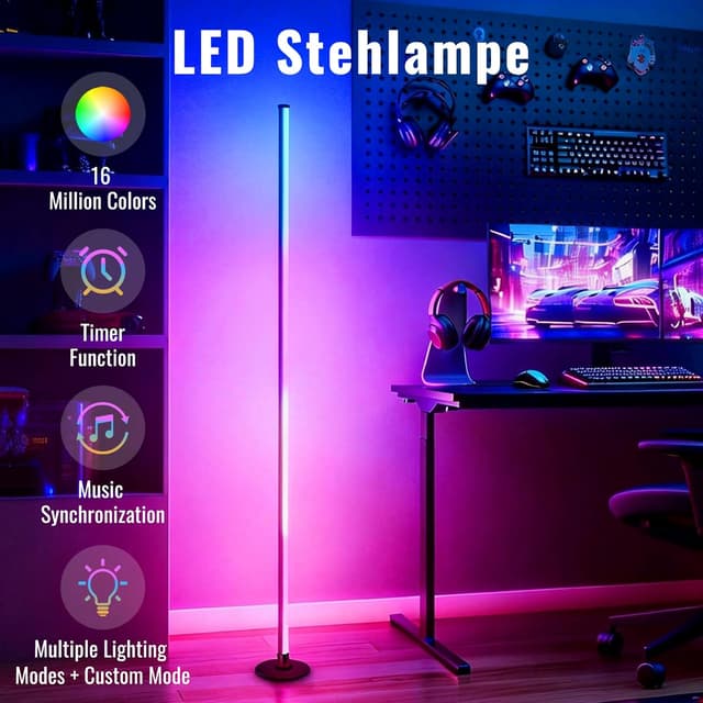 Detalle 2 de sylvwin Lampada da terra LED RGB angolare con controllo APP e telecomando, 16 milioni di colori + sync musica
