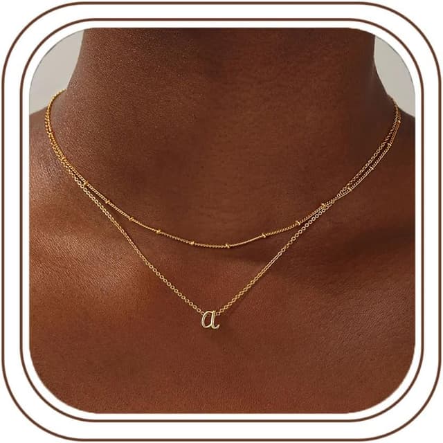 Thumbnail 6 de Collier double TINGN en plaqué or 14 carats avec pendentif lettre A à Z, ras du cou réglable