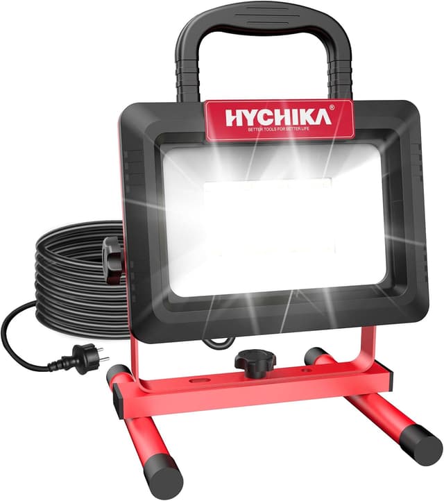 Detalle de HYCHIKA Faretto LED da cantiere 100W: faro portatile 12.000 lm 6500K con rotazione 360° e cavo 2 m, IP65