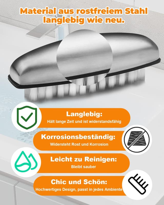 Detalle 2 de UCEC 2x Edelstahl-Nagelbürsten (Handbürste) – 2-in-1 für Geruch, Nägel und Handwäsche