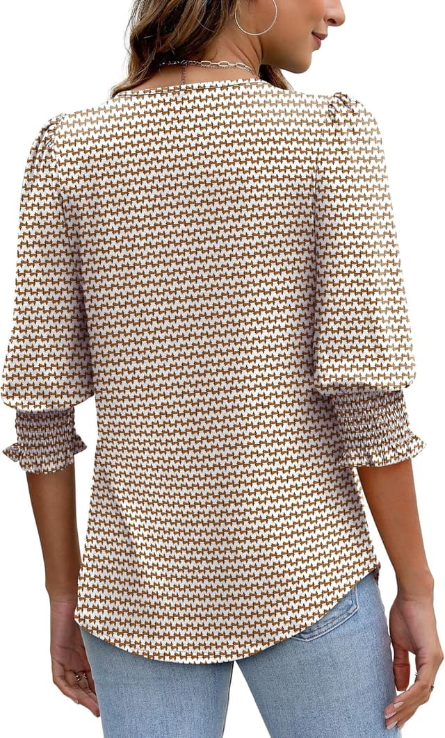 Detalle de Aokosor womens 3/4 sleeve tops – crew neck puff sleeve tunic with curved hem