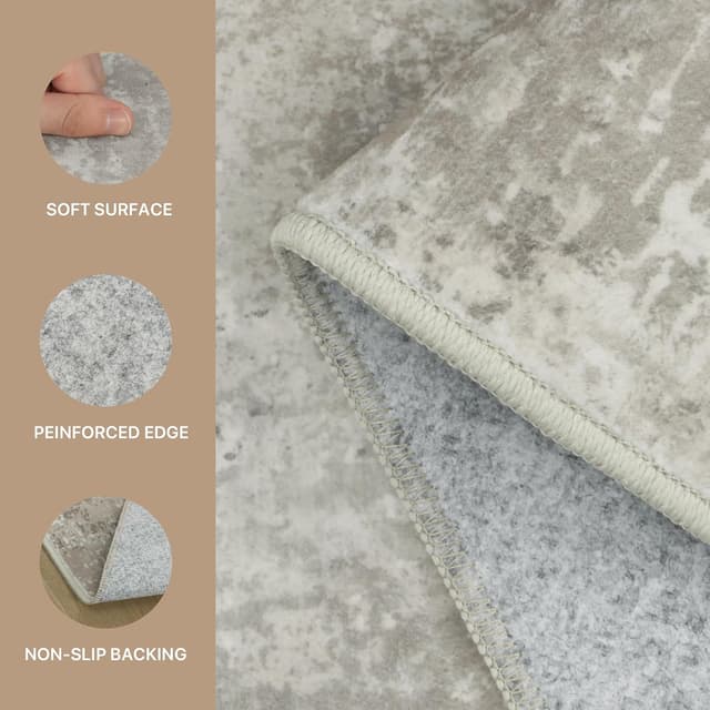 Detalle de BEIMO runder waschbarer Kurzflor-Teppich für Wohnzimmer & Schlafzimmer (135 cm), abstraktes Grau-Braun