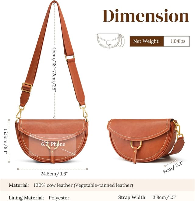 Detalle de S-ZONE Top Grain Leather Crossbody 6.7