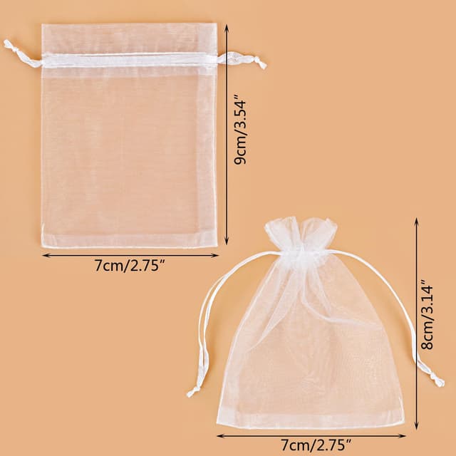 Detalle de MAOOY 100 Organzasäckchen (7×9 cm) mit Kordelzug – Schmuckbeutel für Hochzeit, Geburtstag & Party