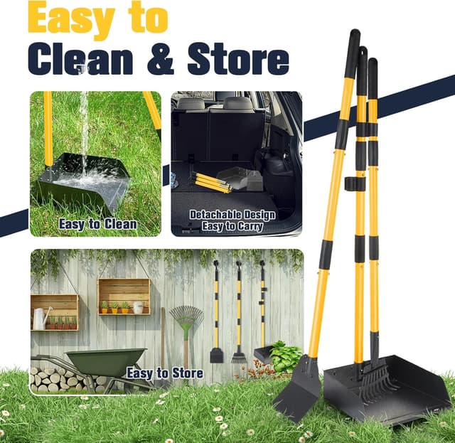 Detalle de Dog Pooper Scooper Tray, Rake & Shovel Kit with Adjustable Long Handle and 10 Waste Bags