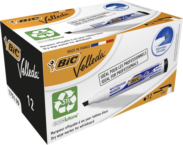 Detalle de BIC Velleda 1751 ECOlutions rotuladores de pizarra Negro 12 uds
