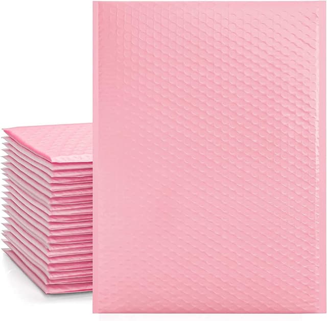 Detalle de Switory 25 Pack Pale Pink Poly Bubble Mailers (26.7x38cm) – Self-seal padded polymailer envelopes