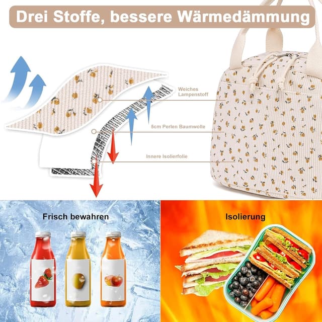 Detalle 2 de LEDAOU isolierte Lunch-Box für Frauen aus Cord (wiederverwendbare Lunch-Tasche) – auslaufsicherer Thermo-Kühler
