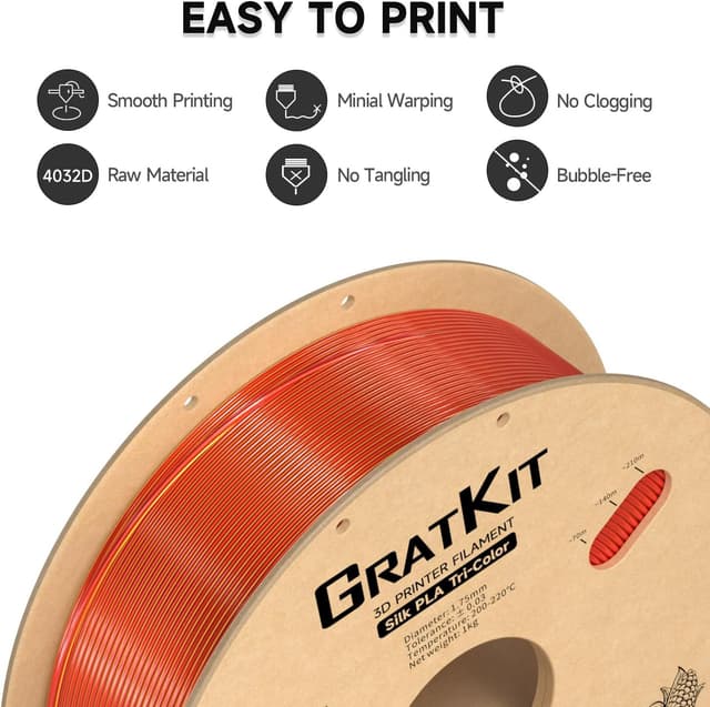 Thumbnail 5 de GratKit Filamento PLA Seda Tricolor 🌈 1kg, 1.75mm