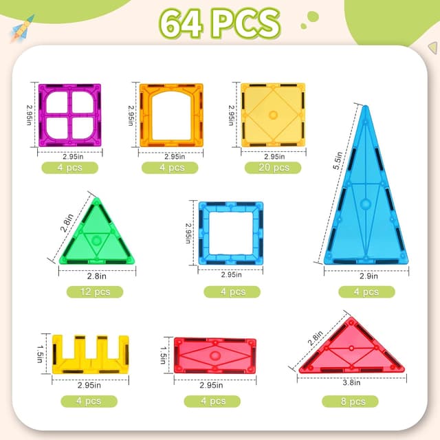 Detalle de Katiago Magnetische Bausteine (64 Teile) – magnetisches Konstruktionsspielzeug für Kinder ab 3 Jahren mit 1 Auto