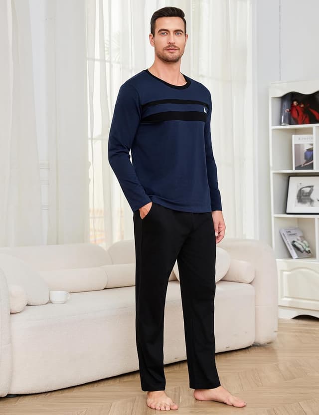 Detalle de Ensemble pyjama homme d’hiver Marvmys en coton – col rond, manches longues, deux pièces S à 3XL