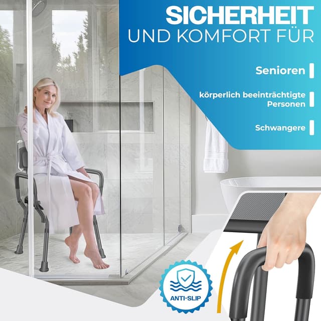 Detalle 2 de KESSER® Duschhocker mit Lehne – höhenverstellbarer Duschsitz für Senioren & Schwangere, 150 kg belastbar