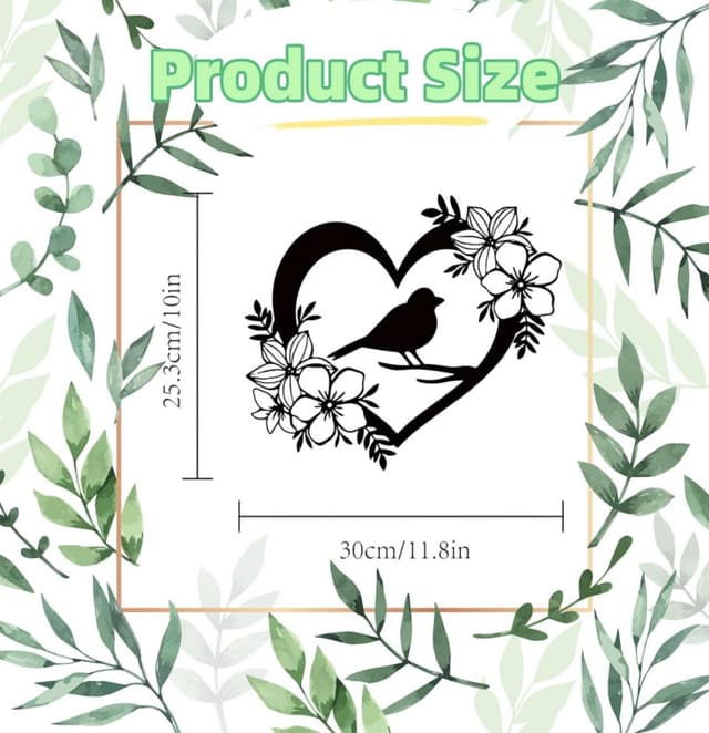 Detalle de BGJJGT Metal Bird Wall Decor (Black), Heart-Shaped Garden Wall Art for Outdoor & Indoor Walls