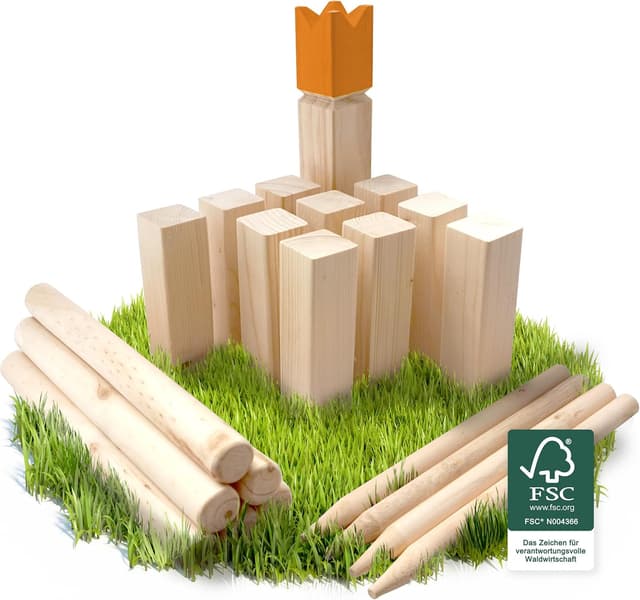 Detalle de Ocean 5 Kubb – Original Wikinger-Spiel (Schwedenschach) aus Holz im Stoffbeutel