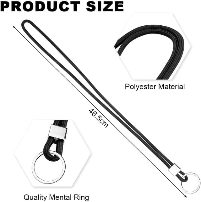 Detalle de Vicloon Schlüsselband lang aus Nylon/Polyester mit Karabiner und drehbarem Metallclip (ca. 46,5 cm), Schwarz