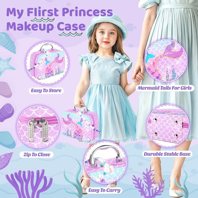Detalle 2 de INNOCHEER Mermaid Pretend Makeup Kit for Toddlers (Fake Makeup for Girls Purse Play)