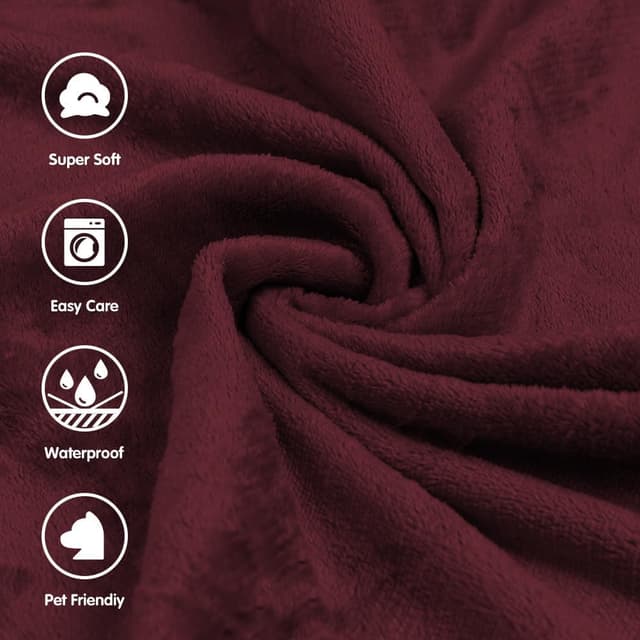 Detalle de DUJUIKE Coperta da letto impermeabile in flanella (rosso bordeaux) 102x152 cm