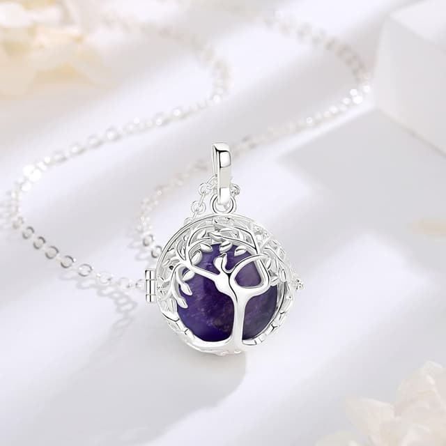 Detalle de INFUSEU Lebensbaum-Kette mit austauschbaren Steinen – Anhänger mit Malachit, Obsidian, Karneol, Türkis, Amethyst & mehr