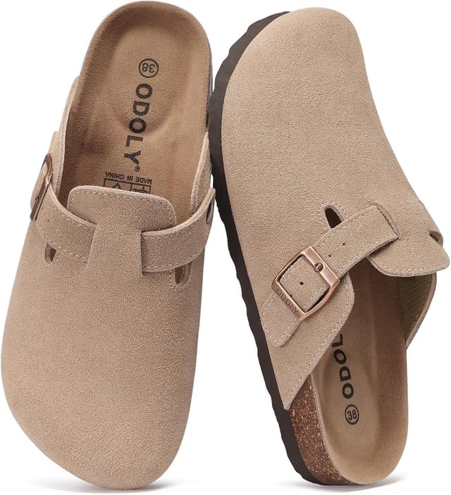 Detalle de ODOLY Genuine Suede Clogs with Cork Footbed