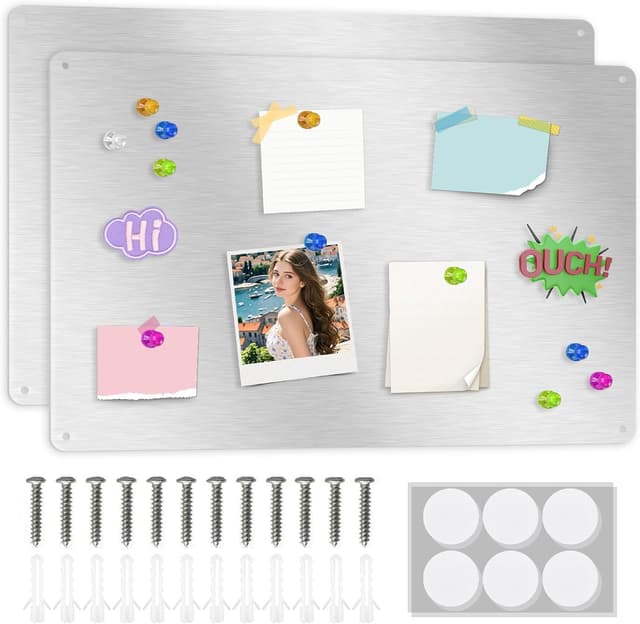 Detalle de ALANGDUO 2er-Set Magnettafel Magnetwand (42 x 30 cm) – Edelstahl-Pinnwand zum Notieren & Befestigen