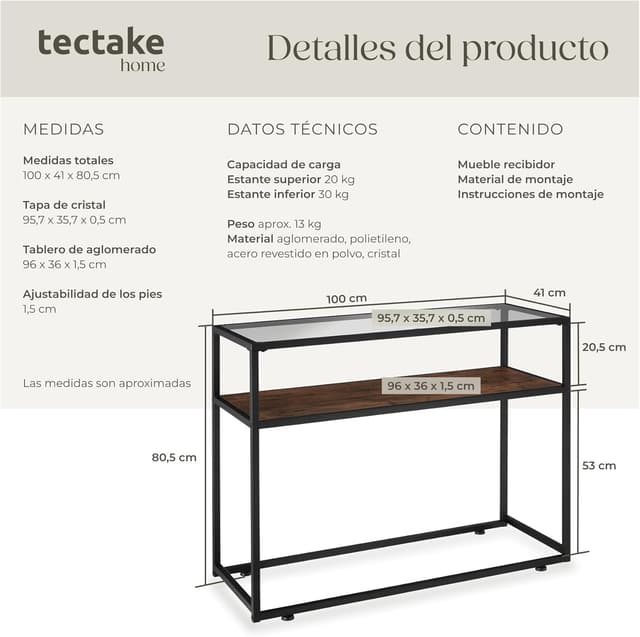 Thumbnail 2 de tectake Mueble recibidor industrial 100x41x80,5 cm