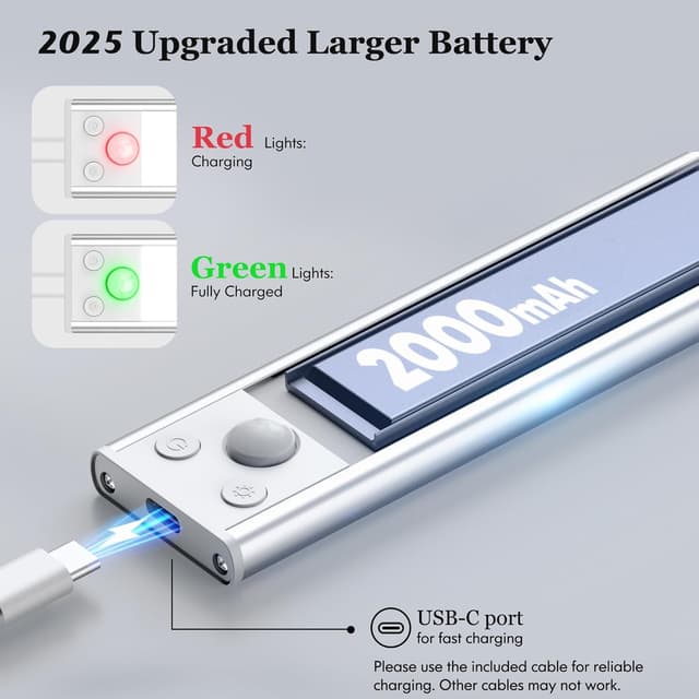 Detalle de Demkia Schrankbeleuchtung Unterbauleuchte Küche mit Bewegungsmelder, LED Akku (2000 mAh), 3 Farbtemperaturen und USB