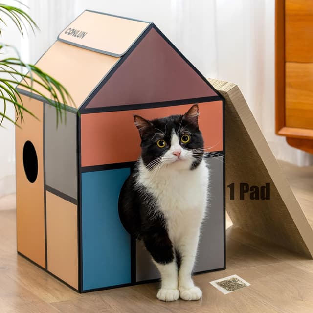 Imagen de Conlun Cardboard Cat House with Scratcher and Catnip 🐱 en OfertitasTOP
