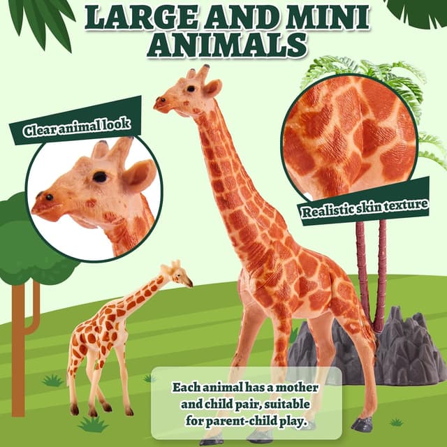 Detalle 2 de TOEY PLAY 52PCS Animal Mother & Child Jungle Safari Figures Set with Soil Blocks & Carry Case