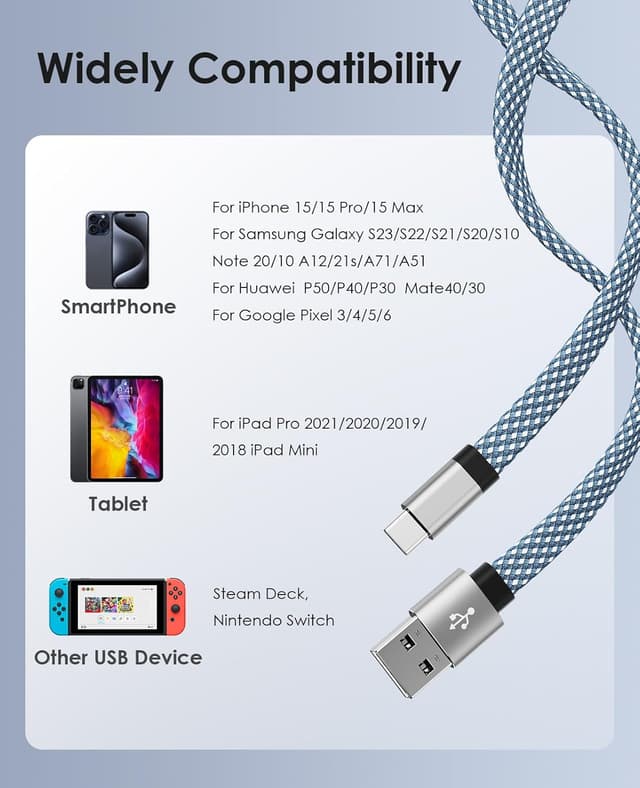 Thumbnail 6 de Magtame 5ft Magnetic USB A to USB C Cable (Flat, Blue) – Fast Charging + Data