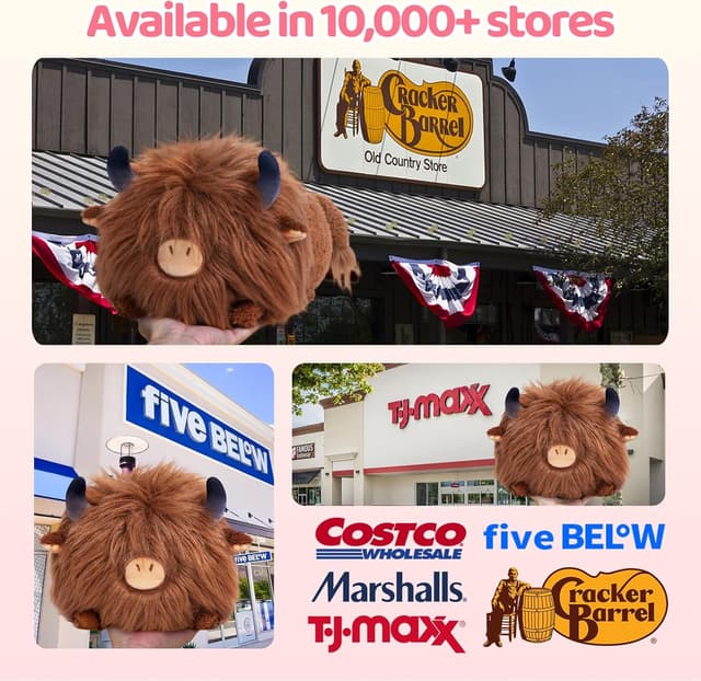 Detalle de MeWaii 8-inch Soft Highland Cow Plush Pillow – cuddly squishy stuffed toy for hugs