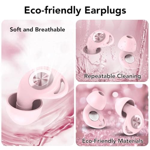Detalle 2 de CASCHO Tapones de oídos para dormir con cancelación de ruido de 45 dB y 8 puntas reutilizables (rosa) + estuche