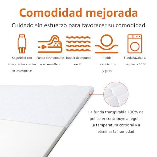 Detalle 2 de Amazon Basics Topper Viscoelástico 90x200cm con Funda Lavable