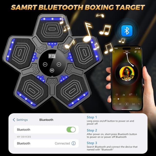 Detalle 2 de LOLBOX Music Boxing Machine – Interactive rhythm trainer with LED target lights and Bluetooth speaker (wall-mount pad)