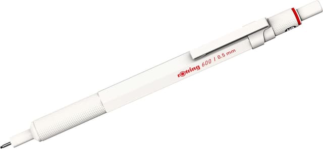 Detalle de rOtring 600 portemine HB 0,5 mm blanc nacré – corps entièrement métallique à prise crantée