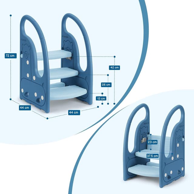 Detalle 2 de Onasti Tritthocker für Kinder – dreistufig höhenverstellbarer Tritt-Schemel mit Anti-Rutsch