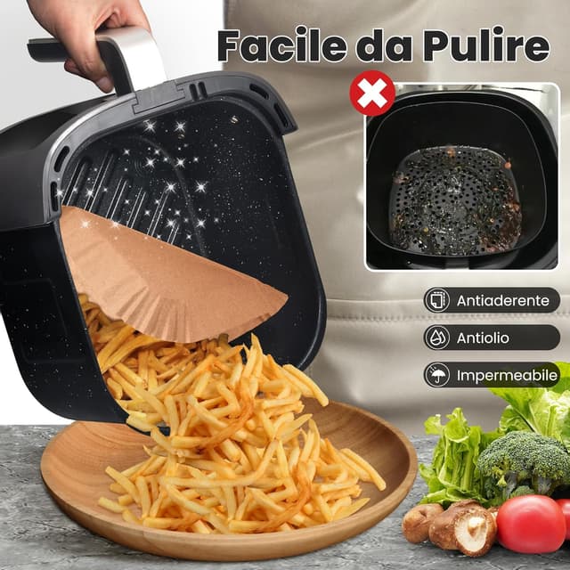 Thumbnail 3 de KitchenBoss Carta forno per friggitrice ad aria 100 pezzi 🍽