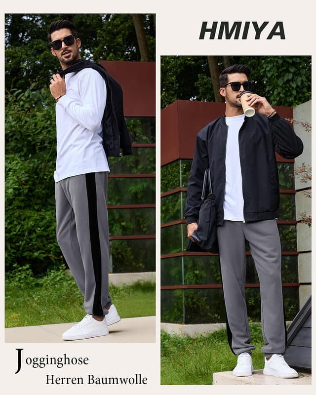 Detalle de HMIYA Jogginghose Herren aus Baumwolle mit Taschen und Seitenstreifen