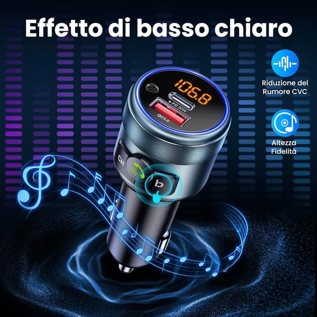 Thumbnail 2 de GizmoVine Trasmettitore FM per auto con Bluetooth 5.3