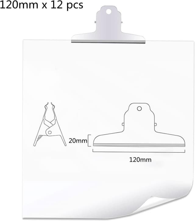 Detalle de GUOKOFF 12 Pack Large Bulldog Clips (120mm) – metal hinge paper file clamps with hanging hole