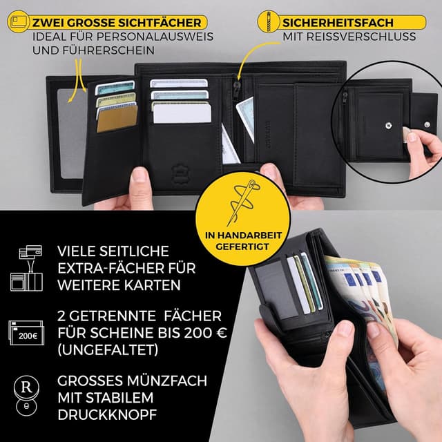 Detalle 2 de RUTAKO Herren-Geldbörse aus Leder mit RFID-Schutz und Münzfach