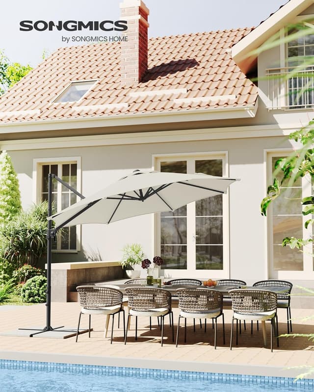 Detalle 2 de SONGMICS Ampelschirm 300 cm mit UPF 50+, 360° drehbar & stufenlos verstellbar (GPU074Y10)