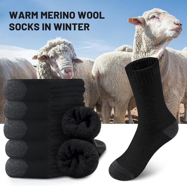Detalle de SIMIYA Merino Wool Crew Socks for Men (5 Pairs) – Thick Thermal Hiking Socks