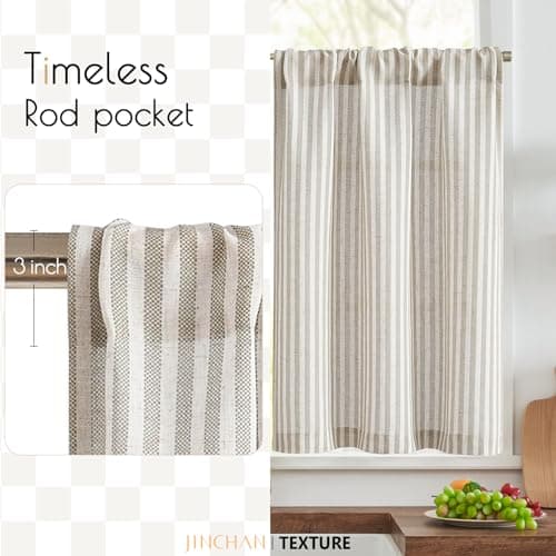 Thumbnail 2 de jinchan Striped Linen Kitchen Curtains 30" Tier Panels 🪟